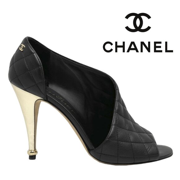 CHANEL Quilted Leather Peep Toe D'Orsay Stiletto Pumps (EU 38) - Picture 1 of 14